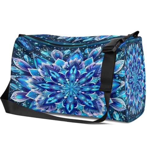Leather Travel Duffle Bag for Women Men, Boho Mandala Flower Floral Small Sports Gym Bag Weekender Overnight Bags Underseat Carry on Luggage Bags for Airplanes, Personal Item Travel Bag,C-1993