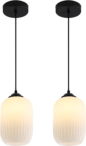 Miniatura 11 de Luces colgantes cilíndricas de vidrio de leche, para isla de cocina, pequeña luz colgante acanalada de latón dorado, lámpara colgante vintage