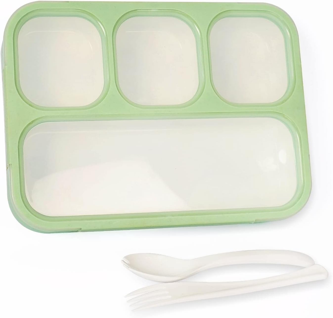 Bento Lunch Box for Kids, and Adults, with 4 Multiple Compartments, Tiffin box with BPA-free Plastic for school office and travel, Spoon and Fork Included (Green)
