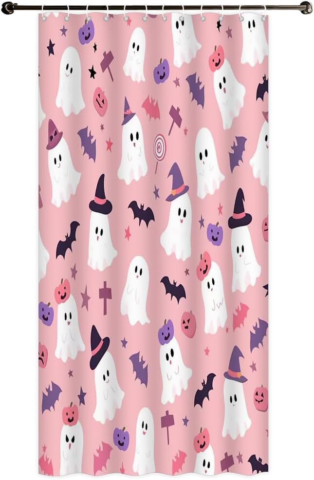 Ghost Shower Curtain Cute Boho Abstract Spooky Halloween Funny Cartoon Ghosts Polyester Fabric Bathroom Decor Curtain