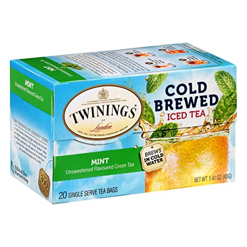 Twinings Cold Brewed Iced Tea - Mint Flavored Green Tea With Peppermint Leaves, Caffeinated Green And Black Tea Extracts, Unsweetened Cold Brew Tea Bags Individually Wrapped, 20 Count #TOP4