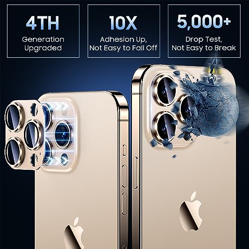 Image of Uyiton Compatible with iPhone 15 Pro /iPhone 15 Pro Max Camera Lens Protector, [Not Easy to Break][Strong Adsorption][Case-Friendly] Metal Tempered Glass Rear Camera Screen Cover - Gold Titanium