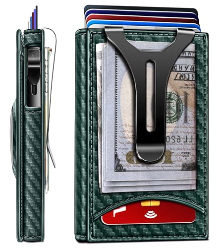 Image of BULLIANT Money Clip Wallet,Mens Gift Slim Wallet Credit Card Holder Airtag&Standard Use 9Cards-Metal Case in Magnetic Flip Shell