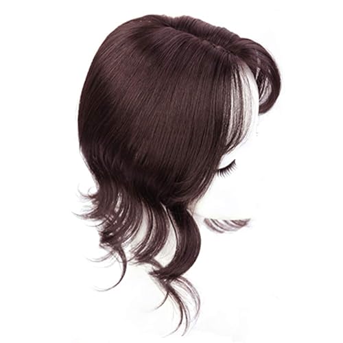 Miniatura 2 de Parte media de flecos de piel base de 14 pulgadas estilo francés ondulado clip en postizo para mujer, corona de cabello adelgazante marrón rojizo