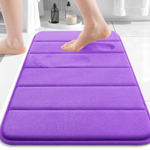 Image of Memory Foam Soft Bath Mats - Non Slip Absorbent Bathroom Rugs Rubber Back Runner Mat for Kitchen Bathroom Floors 16 inchx24 inch, Purple