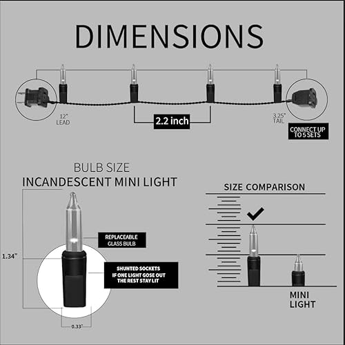Miniatura 3 de 100 luces blancas cálidas, extrabrillantes con conectores finales, luces decorativas de Navidad, 19.6 ft, certificación UL, juego de mini luces