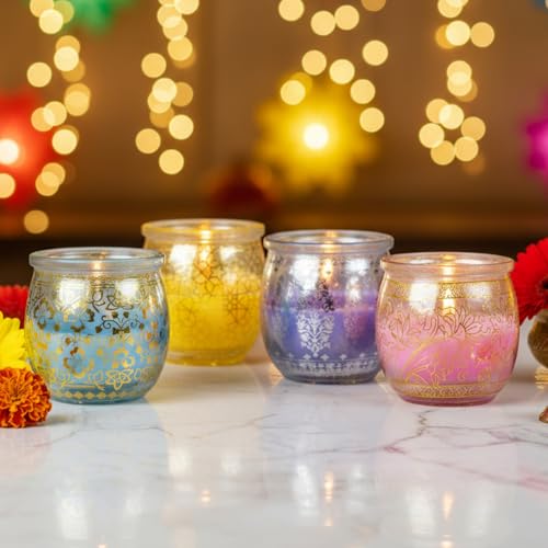 EKAM Set of 4 Scented Candles | Each 8 Hr Burn | Premium Aroma & Fragrance Candle Gift Set | Mogra, Rose, Lemongrass & Lavender | Ideal for Home Décor, Gifting, Relaxation & Aromatherapy