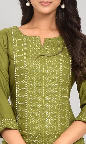 Image of Naixa Women's Viscose Rayon Sequins Embroidered Worked Straight Kurta (NK-132)