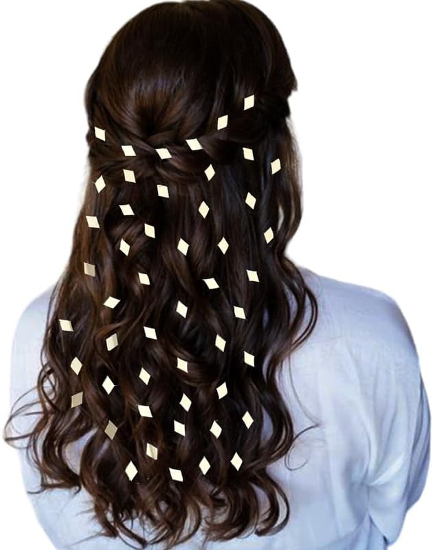 HAIR FLARE Rhombus Shaped Hair Sticker: Effortless DIY Adornment, 50 Pieces for Versatile Styling, Hair Accessories-2769, Silver