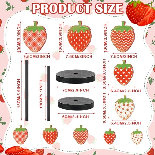 Image of Yousoontic 5 Pcs Summer Strawberry Table Decorations Strawberry Centerpiece for Table Summer Sweet Wooden Sign Standing Block for Home Tiered Tray Office Shelf Decorations