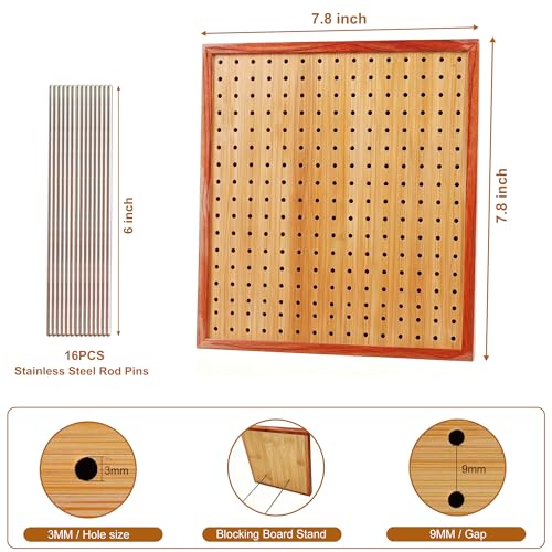 Image of HHSarioneiro 7.8 inch Crochet Blocking Board with 16 Pins /Pegs, Granny Square Blocking Boards for Crochet Projects, Wooden Crocheting Accessories Gifts for Crocheters