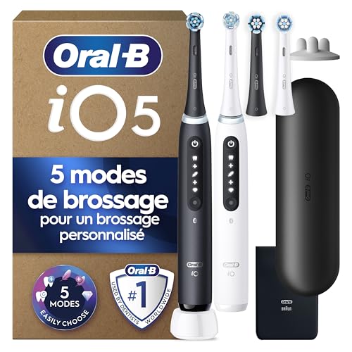 Oral-B Brosses A Dents Electriques Duo iO 5 Noire Et Blanche, 5 Modes De Brossage Dont Blancheur,...
