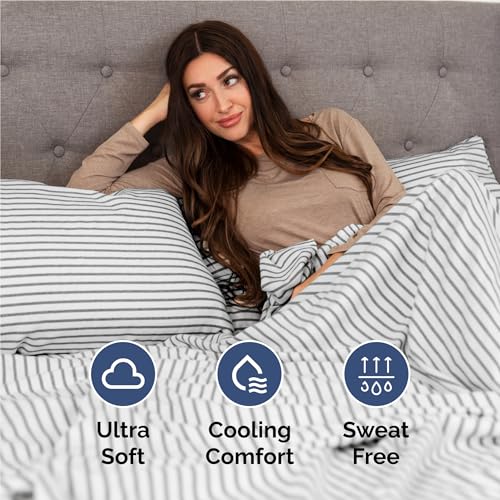 Image of Full 6 Piece Bed Sheet Set - Breathable & Cooling Sheets - Grey Stripes | Ultra-Soft Hotel Luxury Bedding Set with 8-16 Inch Deep Pockets, 1 Flat & 1 Fitted Sheet & 4 Pillowcases, Wrinkle & Fade Free