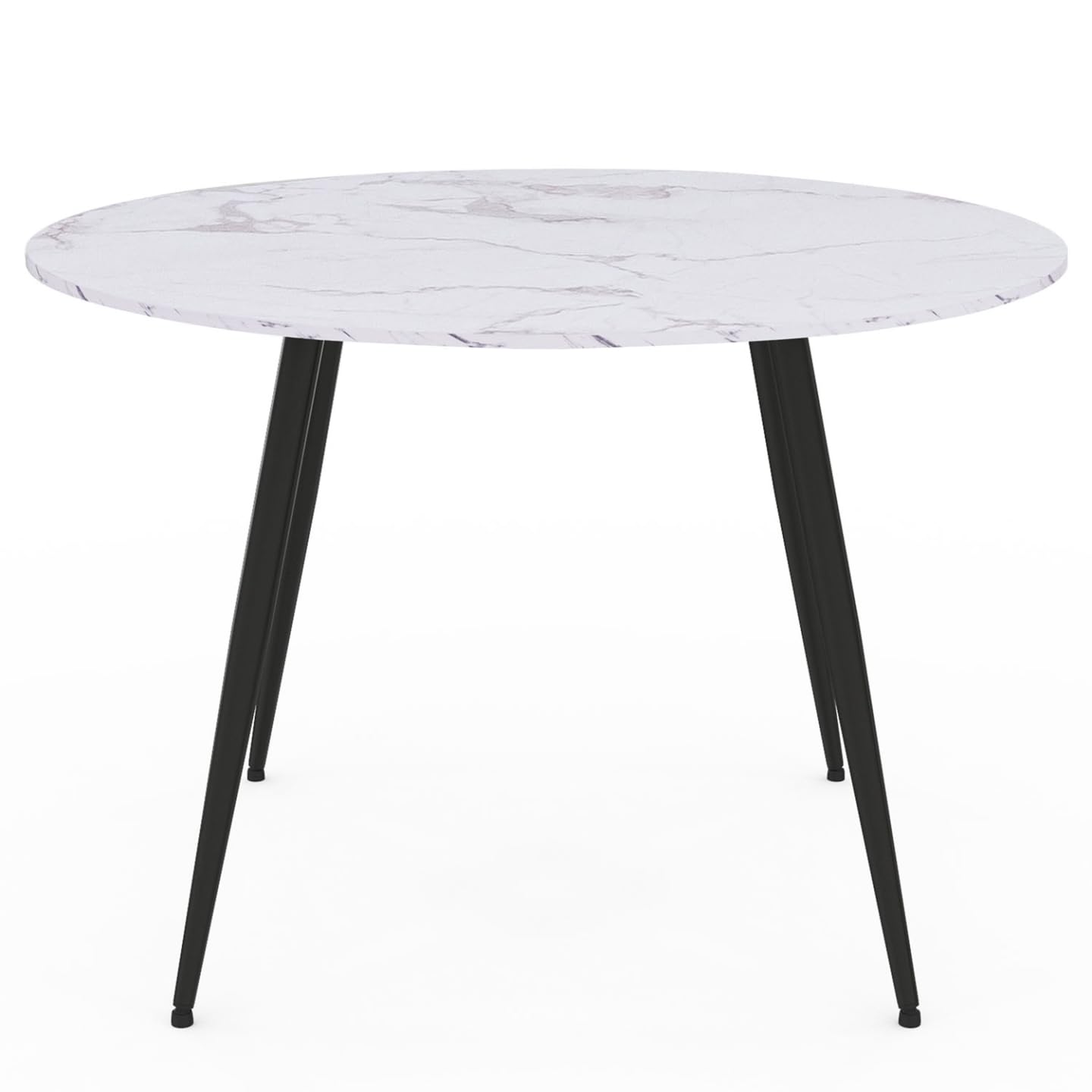 IDMarket - Tavolo da pranzo rotondo per 4 persone AMELIA con gambe in metallo nero effetto marmo bianco ALASKA 110 cm
