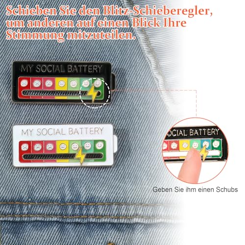 Hautllaif 2 Stück Social Mood Pin – Lustige Energie-Brosche mit Schieberegler, Metall Anstecker für Männer und Frauen, Stimmung Anstecknadel im Batterie oder Wolken Design (Batterie)