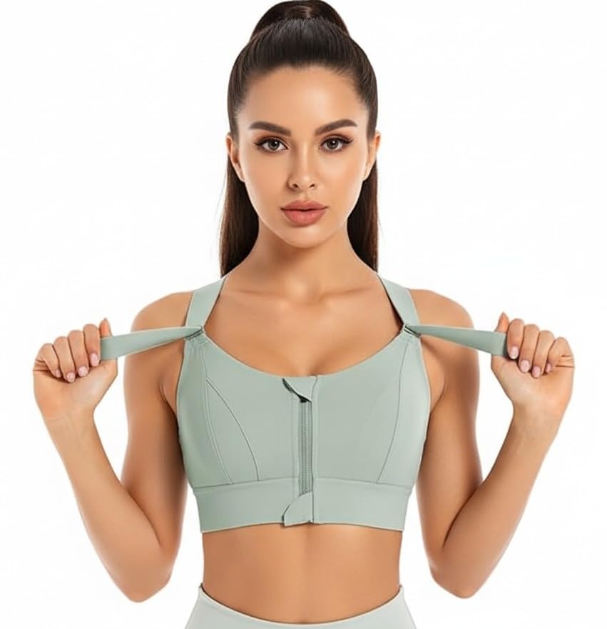 GLAMORAS Women Polyester Spandex High Impact Front Zip Sports Bra Longline Fitness Criss Cross Back Crop Tops for Gym, Yoga & Workout - Size: M-4XL