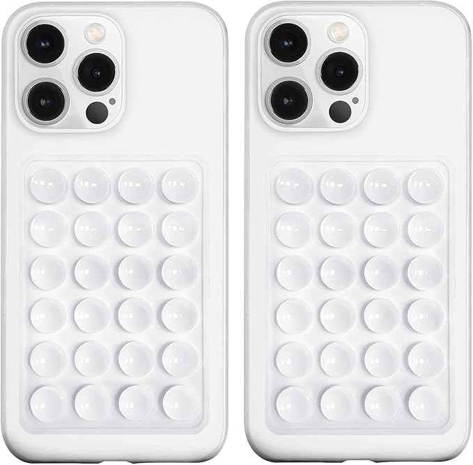 Image of 2Pcs-Black Suction Phone Case, Phone Suction Sticker, Silicone Suction Phone Case for Hands-Free Mobile Accessory Holder Grip, Video Phone Accessory Compatible Mirror, Shower (White)