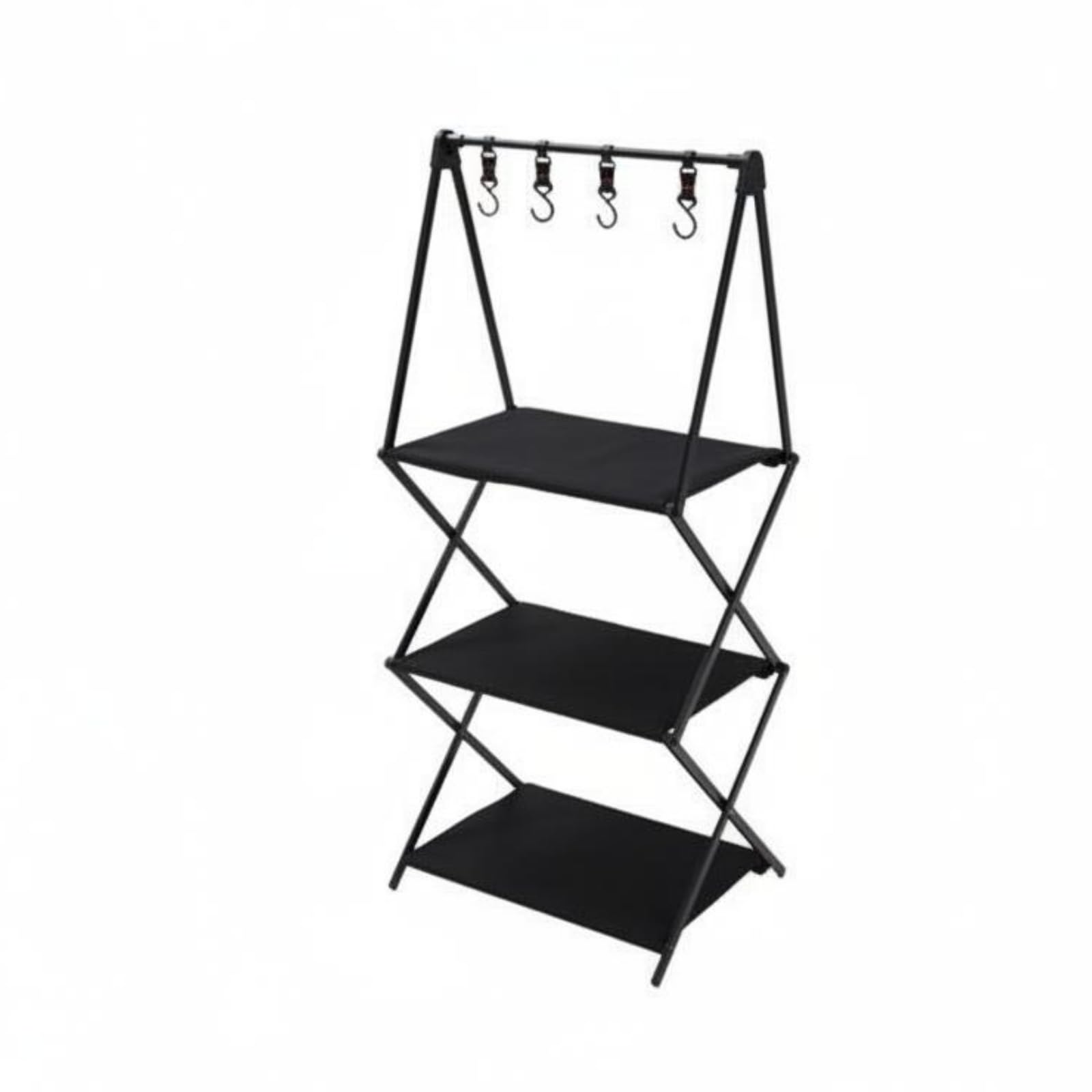 Rack Plegable 4 Ganchos Estante Portátil Compacto Camping para Aire Libre, Estante De Almacenamiento Plegable De Tres Niveles Con Ganchos Y Bolsa De Almacenamiento
