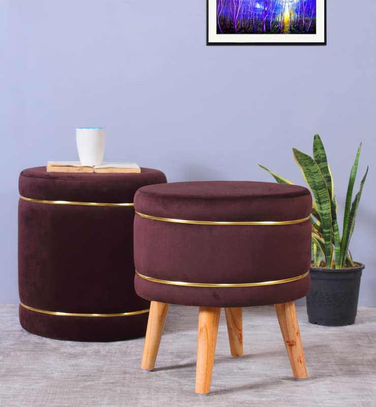 Image of Pouffes Sitting Stool for Living Room, Puffy Wooden Ottoman | Round Pouffe for Living Room & Bedroom | Pouf for Office & Home Decoration & Modern Seating Stool (Cmbo-Coffee)