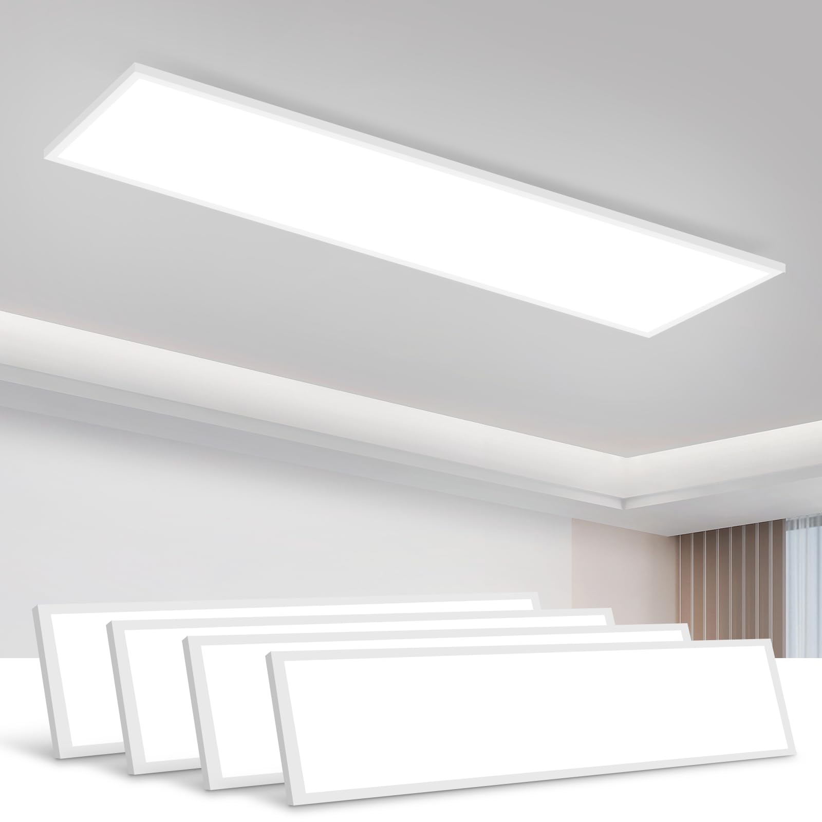 CBJKTX LED Panel Deckenleuchte Dimmbar - Flach Lang Deckenpanel mit Fernbedienung Groß Deckenlampe Weiß Tageslichtlampe Bürolampe Decke für Büro Werkstatt Küche Arbeitszimmer Flur