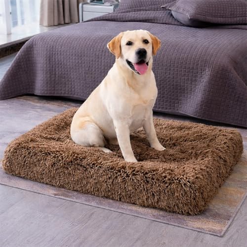 Image of ZEXSAZONE High-Density Rebond Foam Large Dog Bed | 90 x 60 CM Soft Rectangular Pet Bed | Washable, Thick Cushion with Anti-Slip Bottom | Indoor Use | (Coffee, Large, Dog Mattress)