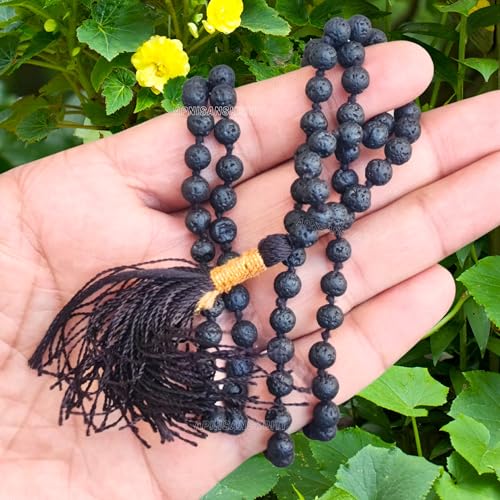 Image of Apnisanskriti Premium Lava Stone Mala for Men and Women (6mm, AAA Quality, Lab Certified, 108+1) - Natural Stone Beads Mala - Pack of 1