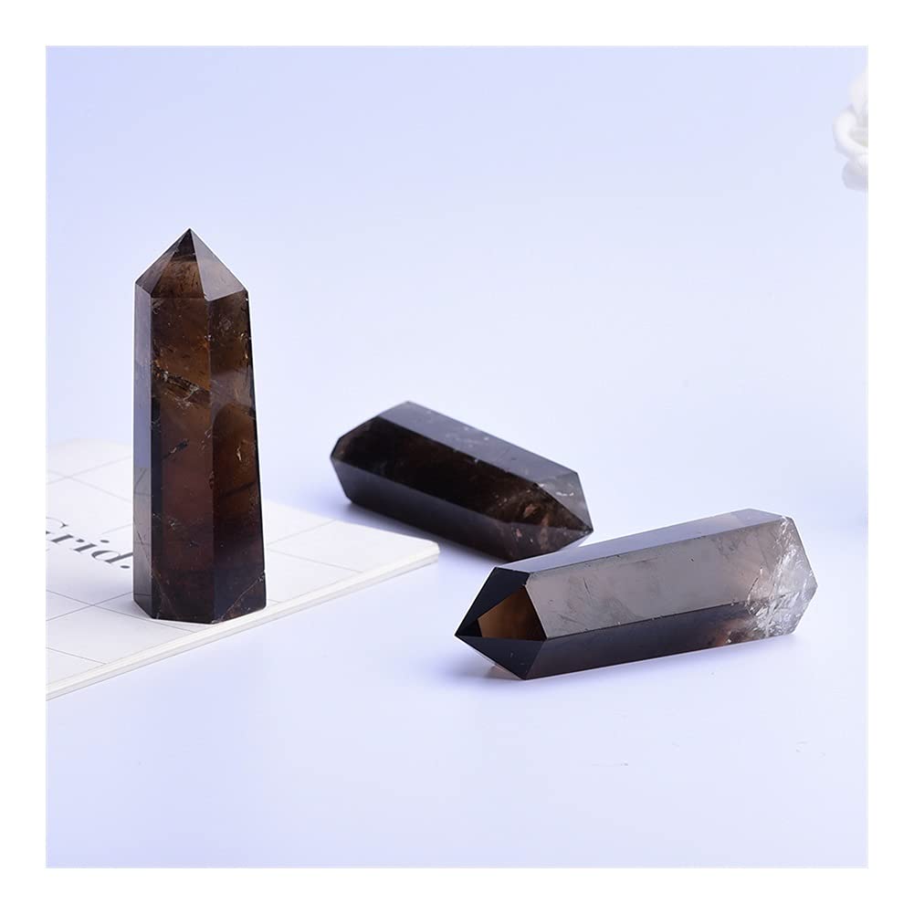 Home Kolekcje 1 szt. Naturalny kwarc herbata kryształ punkt dymny kamień sześciokątne pryzmaty obelisk różdżka kamień DIY prezent 10x3 cm piękny