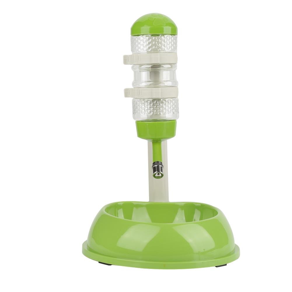 Fdit Dispensador de Agua Potable 500ml Cuenco de Alimentos con Botella de Agua para Mascotas Dispensador Grande Ajustable Automáticamente de Altura para Gato Socialme-EU(Verde)