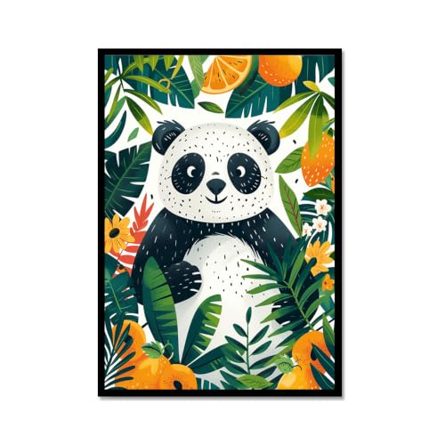 Toile lion éléphant panda haut de gamme cadre métal noir 30x40cm
