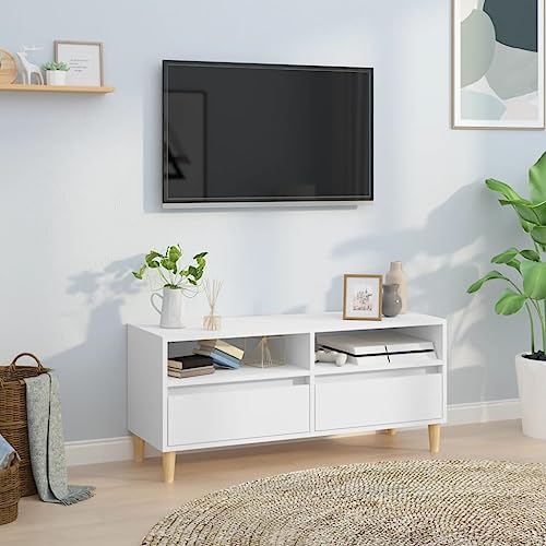 YNGBHFNOP Meuble TV Blanc Moderne 100 cm Largeur, Bois d'Ingénierie Résistant, Rangement Téléviseur LED LCD jusqu'à 55 Pouces, Design Élégant pour Salon...
