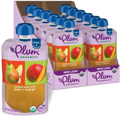 Plum Organics | Stage 2 | Organic Baby Food Meals [6+ Months] | Pear & Mango | 3.5 Ounce Pouch (Pack Of 12)