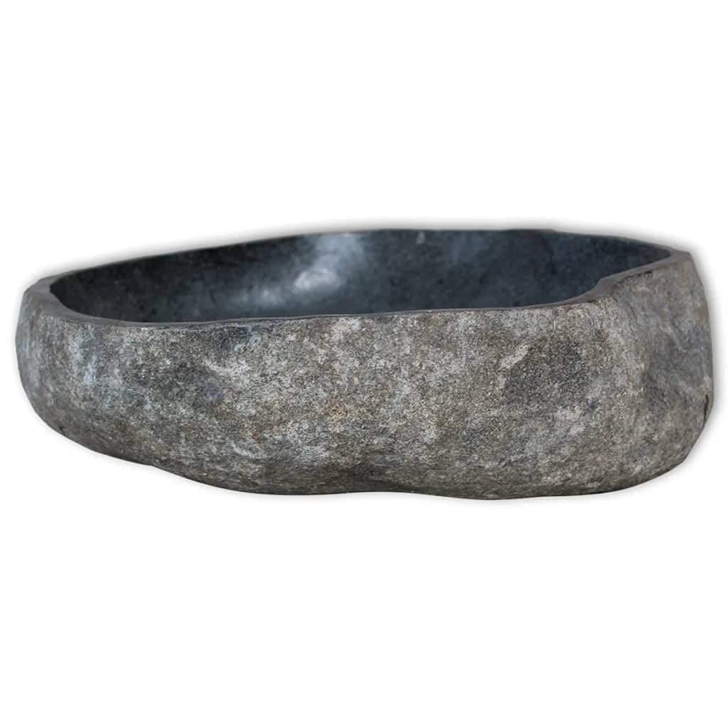 Owalna Umywalka z Kamienia Rzecznego 46-52 cm - Nablatowa do Łazienki, Naturalna, Średnica Otworu Odpływowego 4,5 cm
