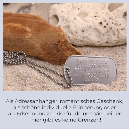 2 Stück personalisierte Erkennungsmarken | Dog Tag Kette mit Prägung | inklusive 2 Ketten & 2 Silencer im Set | diverse Texte und Motive möglich | Rambo | Militär Ausrüstung (Silberfarben matt)