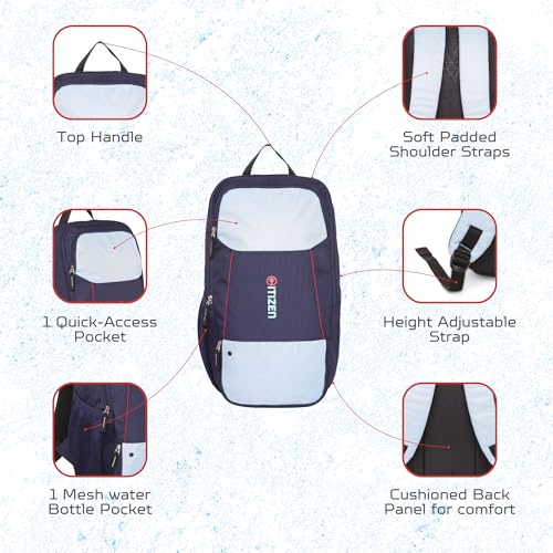 Image of Citizen Ultimate Gym Bag 17L - Quick Access Pocket, Separate Shoe Compartment, Bottle Holder, Reflective Strips for Safety, Adjustable Shoulder Strap, Lightweight-Men & Women-Navy Blue Firozi