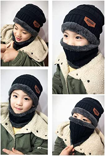 Image of Woolen Winter Cap with Neck Scarf for Boys and Girls /Kids Winter Cap (Age 5-14 Years)