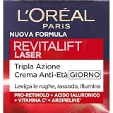 L'Oréal Paris Revitalift Laser - Crema da giorno con acido ialuronico, crema viso anti-invecchiamento ad azione tripla, rassoda la pelle e attenua le rughe, 50 ml