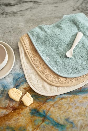 Jollein Lätzchen Baby - Frottee, Sea Green/Nougat/Biscuit - 3er Pack - 100% Baumwolle - Mit Klettverschluss - Babylatz - Sabberlätzchen Baby