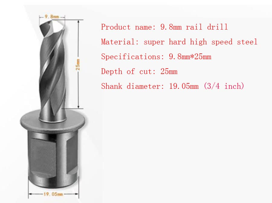 Railway Rail Drill, high Speed Steel Solid Steel Plate Drill, 3pcs/lot (D9.8mm*25mm. Shank Diameter: 19.05mm)