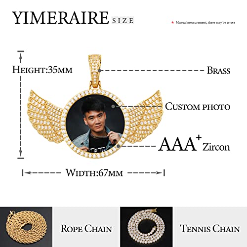 YIMERAIRE Personalized Picture Pendant Necklace Blank Picture Pendant Charm Iced Out Round Angel Wings Pendant with Rope Chain for Women and Men2