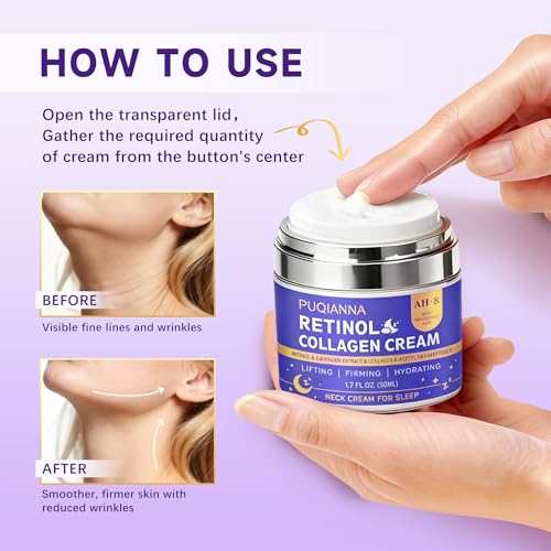 Image of Neck Cream Firming and Tightening with Retinol and Peptide Anti Wrinkle Cream for Women Overnight Treatment Infused with Collagen Hyaluronic Acid and Lavender Extract for Calming Night Care