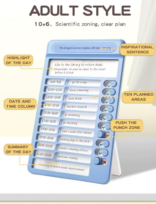 Kamini Enterprise Portable Self-Discipline Chores Chart Daily Checklist Board With 15 Pcs Blank Paper Sliding Morning Routine Chart | Planning Boards Reminder Chart for Home School Office (1ps/Blue) 2