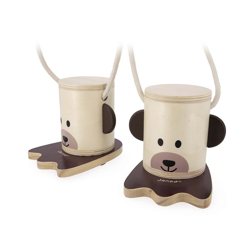 Janod - Petites Echasses en Bois Pattes d'ours - Jeu de Plein Air - Hauteur Réglable – Apprentissage de l'Equilibre - Certifié FSC - Peinture à l'eau - Dès 3 Ans, J03174