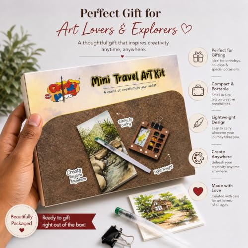 Image of The Crafthives Mini Travel Art Kit | Portable Watercolor Set with Mini Palette & Sketchbook | Travel Watercolor Set for Artists & Beginners