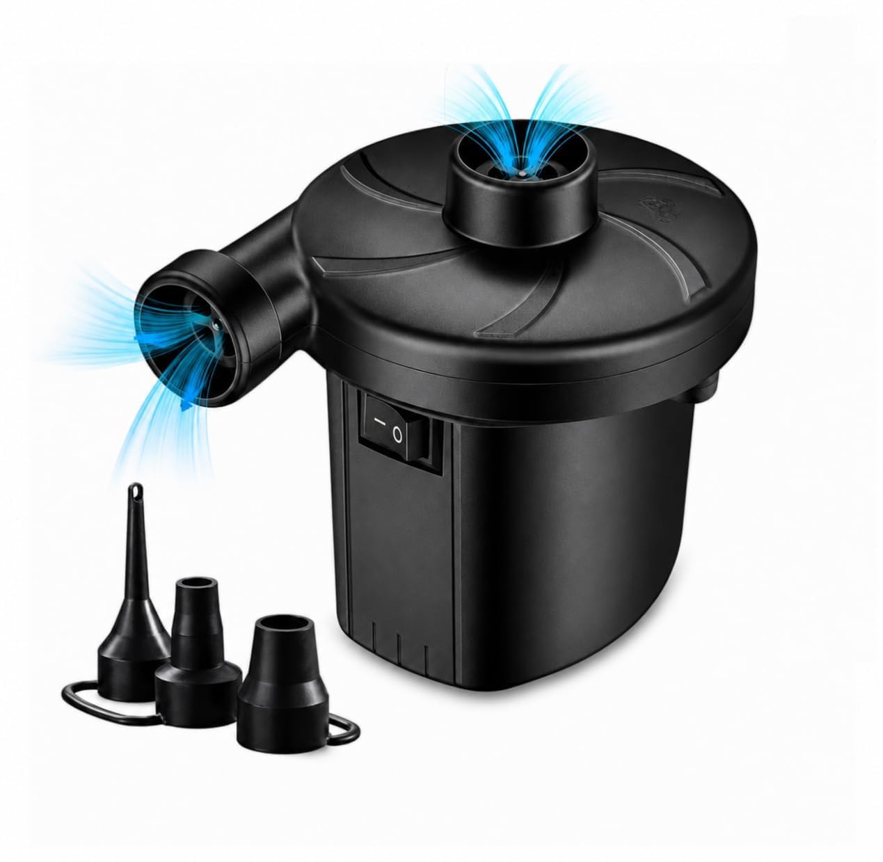 Electric Air Pump for Inflatable Swimming Pool Air Bed Mattress AC 230V 150W Portable Air Blower Inflator Deflator with 3 Nozzles Black-image-47