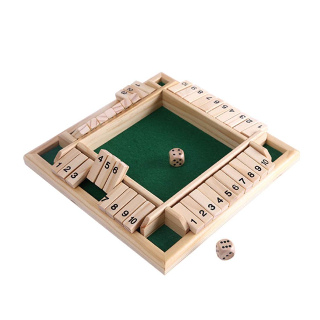 Lingxuinfo Wooden Shut The Box Game, 4 Sided 10 Numbers Board Game Tabletop Pub Game for Learning Numbers, Addition and Probability