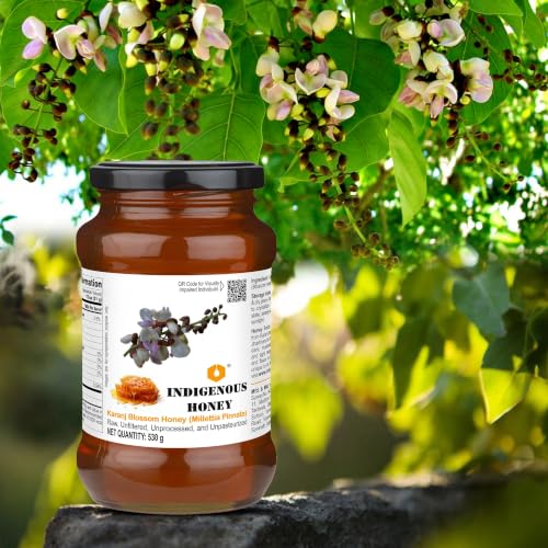 Image of INDIGENOUS HONEY Raw Karanj Honey Pure Unfiltered 17.64 oz Glass Jar