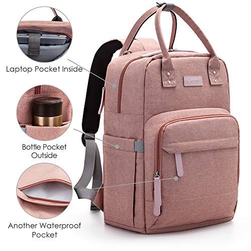 Diaper Bag Backpack Upsimples Multi-Function Maternity Nappy Bags for Mom&Dad, Baby Bag with Laptop Pocket,USB Charging Port,Stroller Straps, Pink