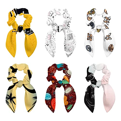 Chouchous en satin pour cheveux lot de 6 avec nœud mignon et oreilles de lapin pour queue de cheval