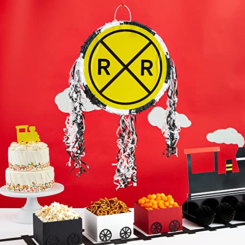 Blue Panda YLYGY Railroad Crossing Sign Pull String Pinata For Train Birthday Party Decorations thumb #1
