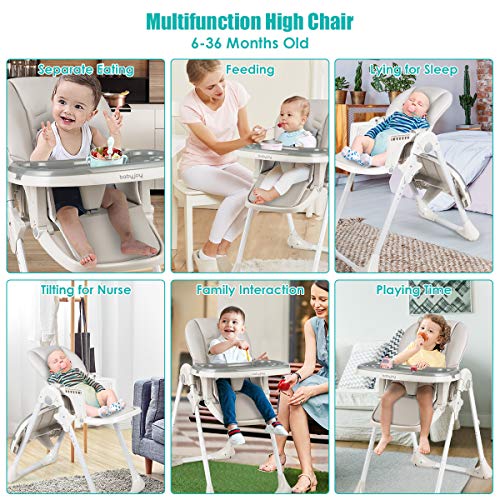 Baby Joy Convertible High Chair For Babies & Toddlers, Height Adjustable, Grow & Go High Chair W/Recline & Footrest, Removable Dishwasher Safe Meal Tray, Portable Baby Dinning Chair W/Wheels (Gray) #TOP1
